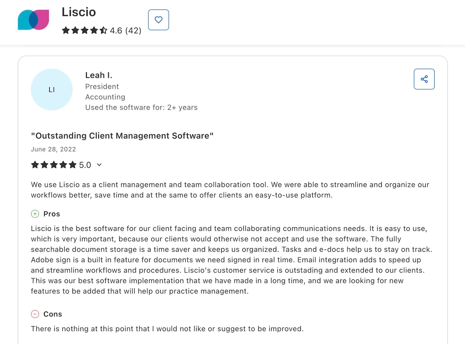 review from Liscio customer