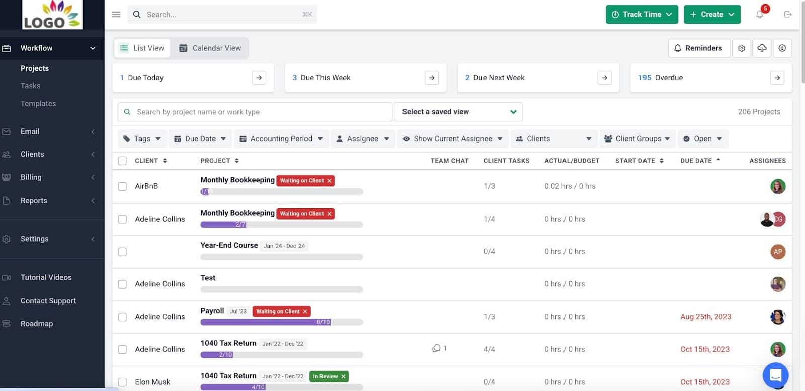 Financial Cents project management software dashboard
