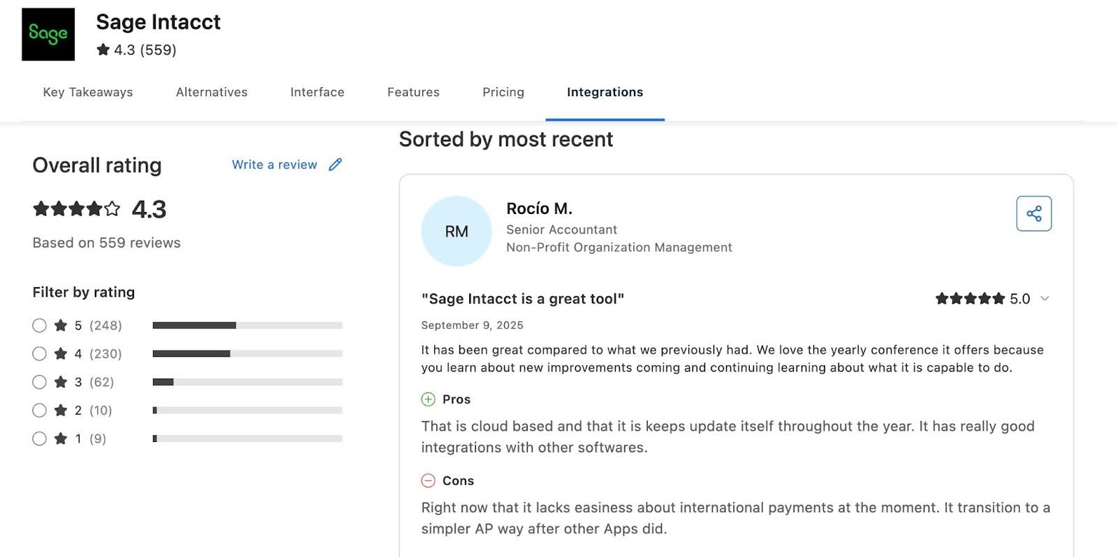 customer review of Sage Intacct