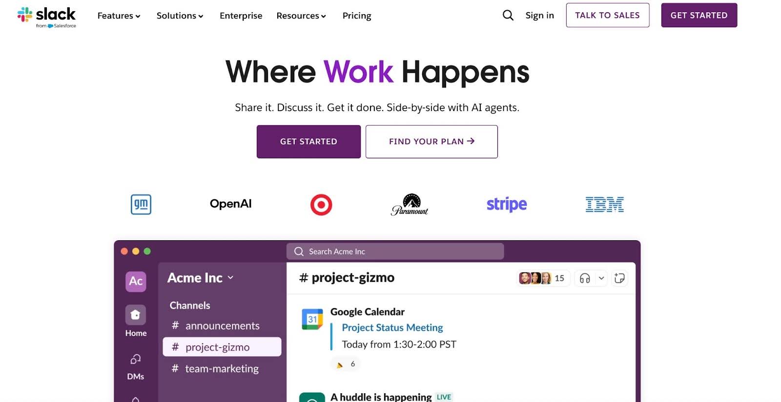 A snapshot of slack's webiste
