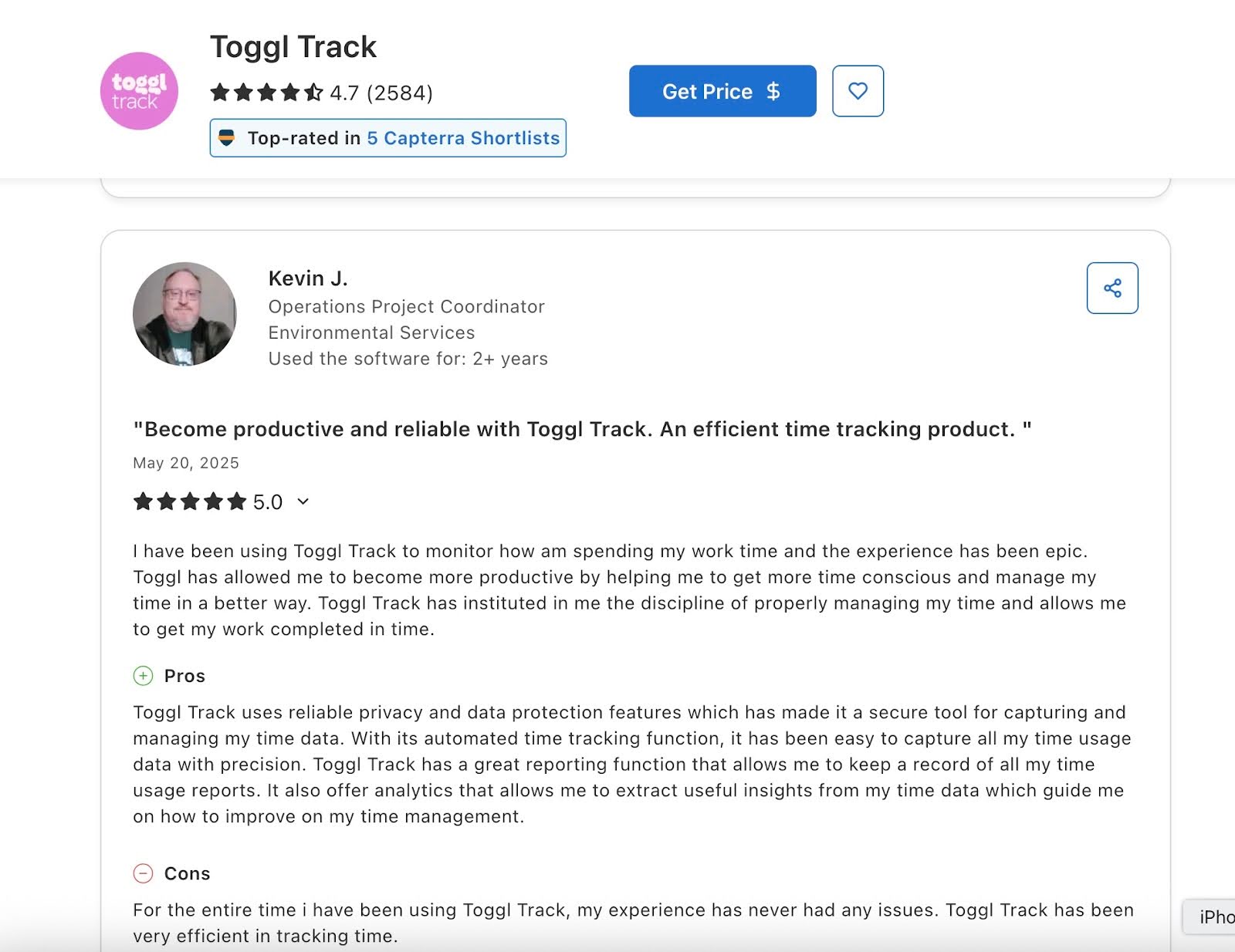 customer review of Toggl track