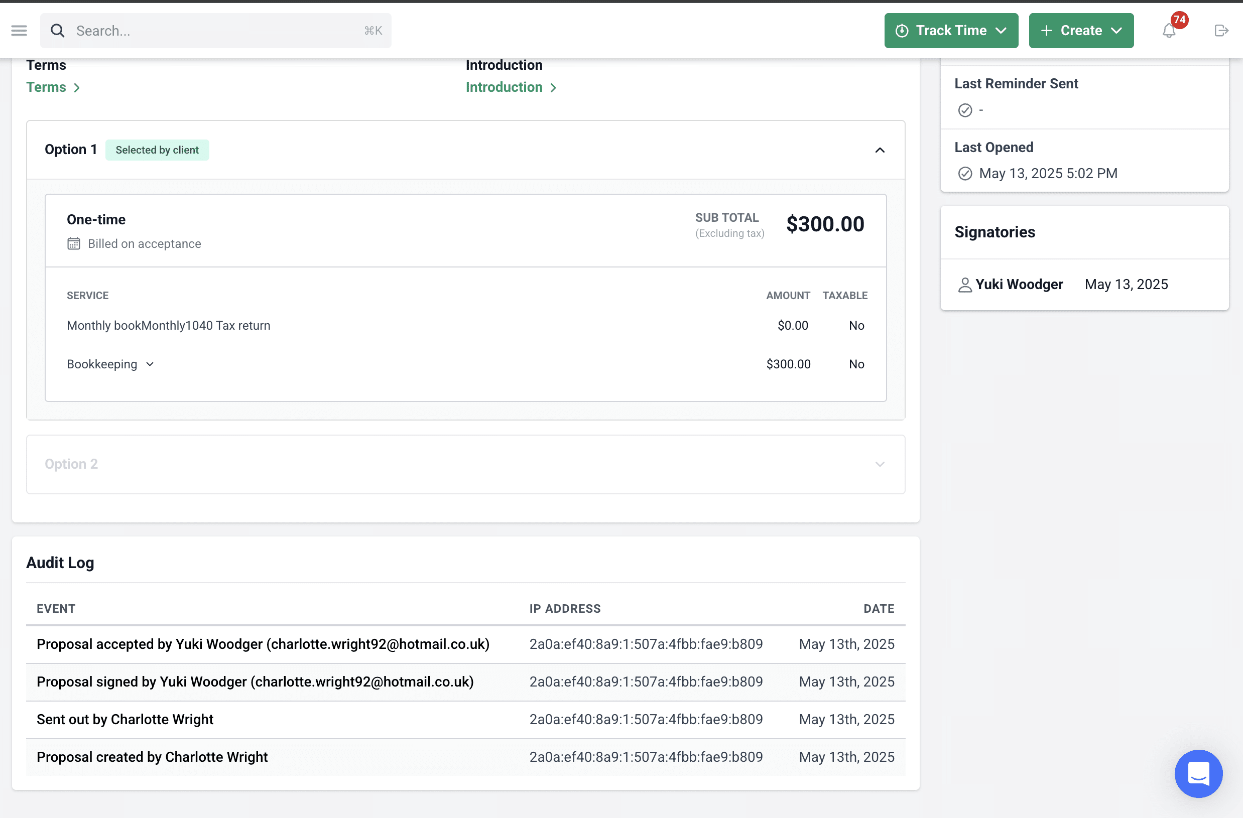 audit trail for client engagement