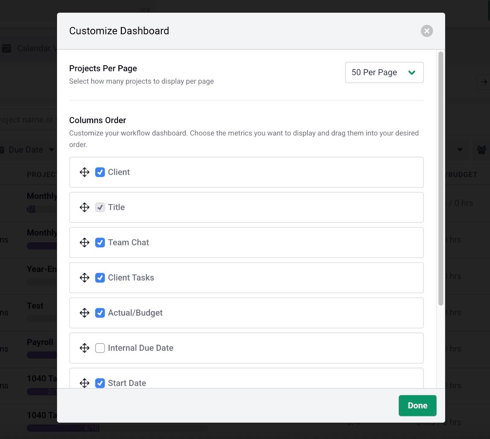 Financial Cents workflow dashboard customization options