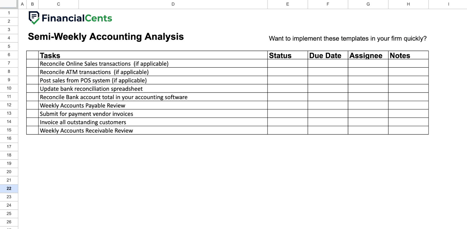 accounting worksheet - semi-weekly accounting analysis
