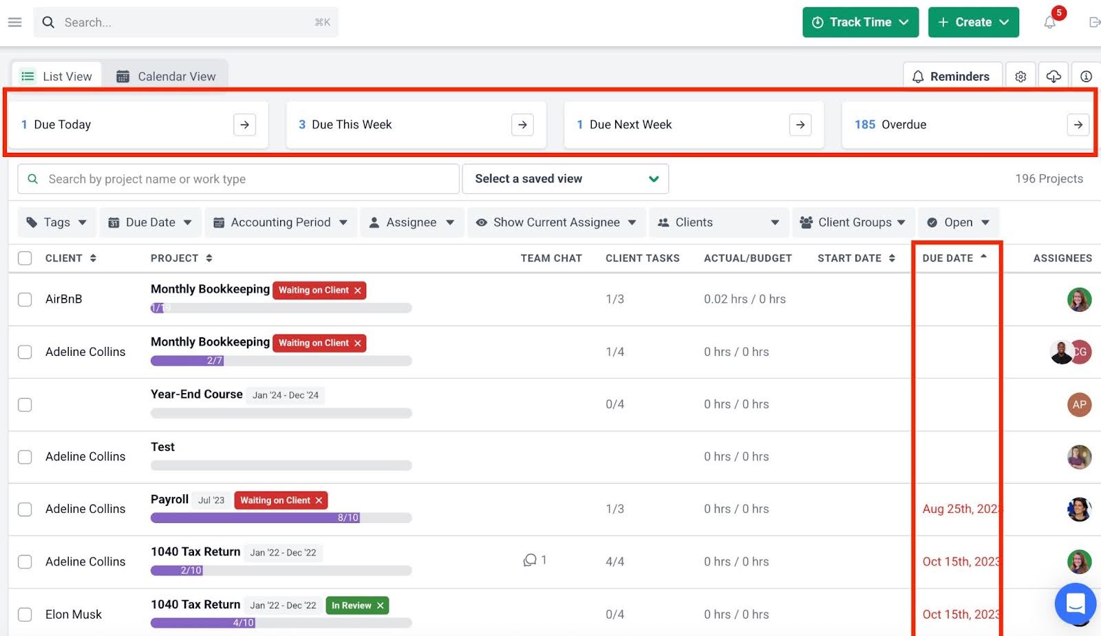 Financial Cents workflow dashboard with tasks and deadline tracking tabs