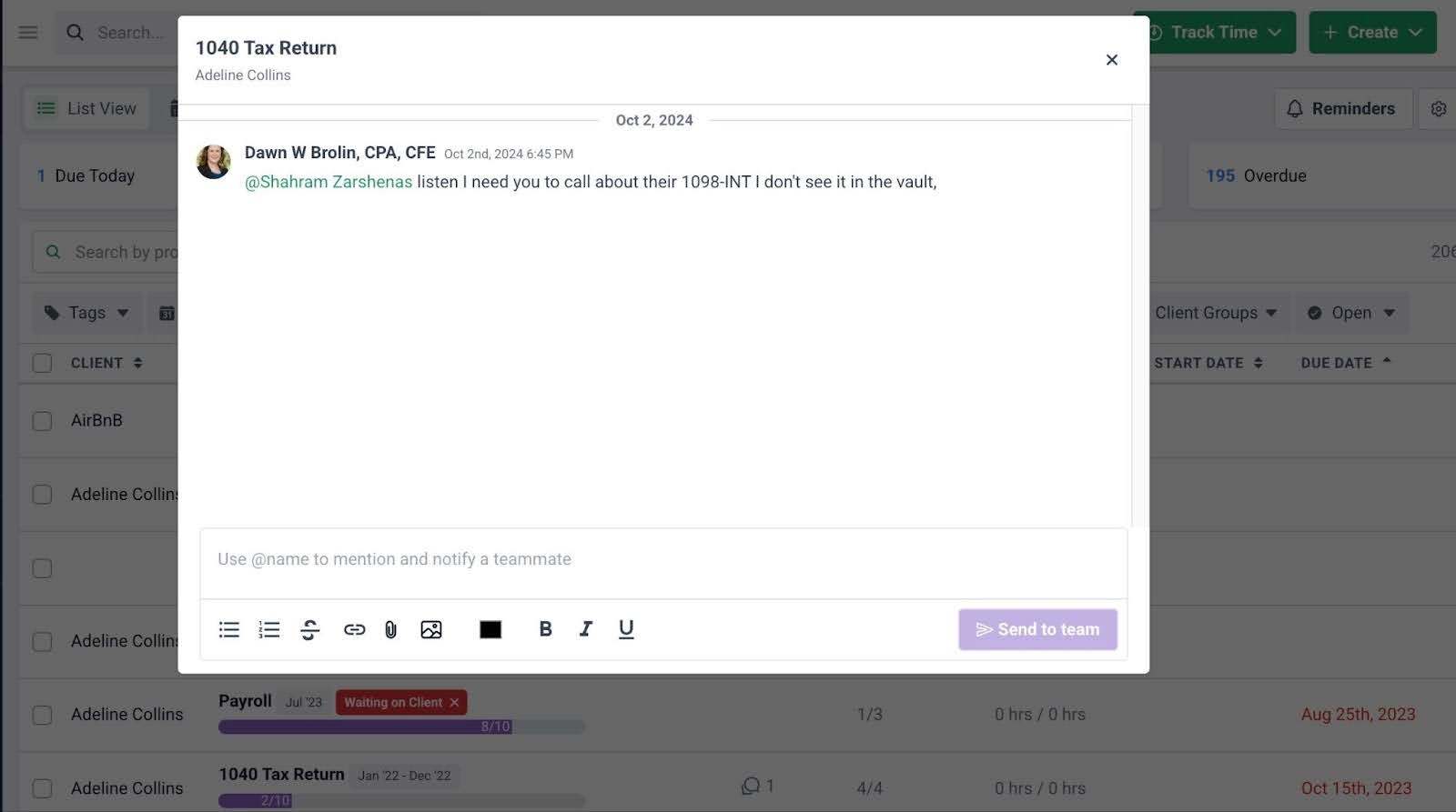 Financial Cents team chat feature for collaboration