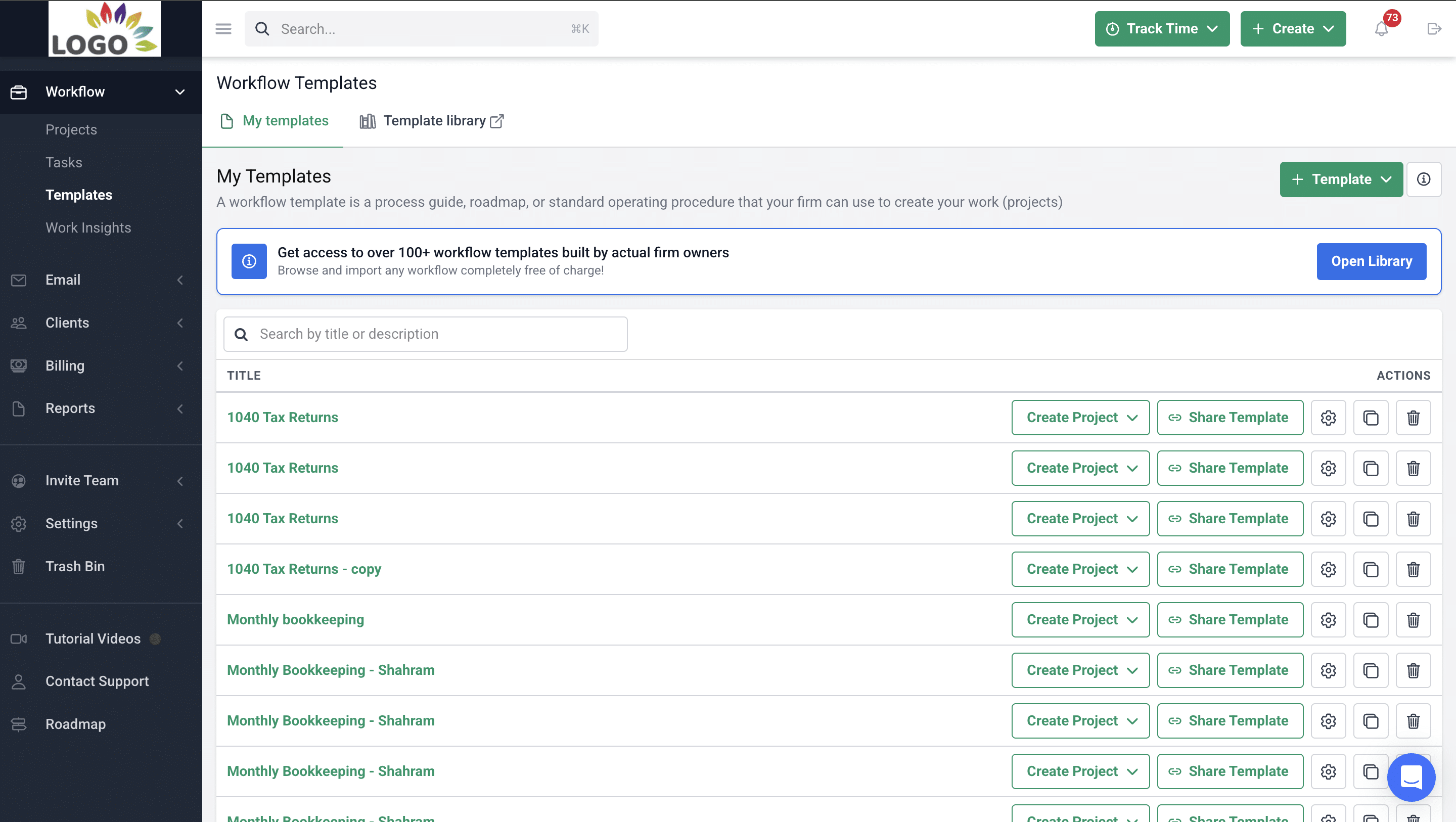accounting workflow templates in Financial Cents