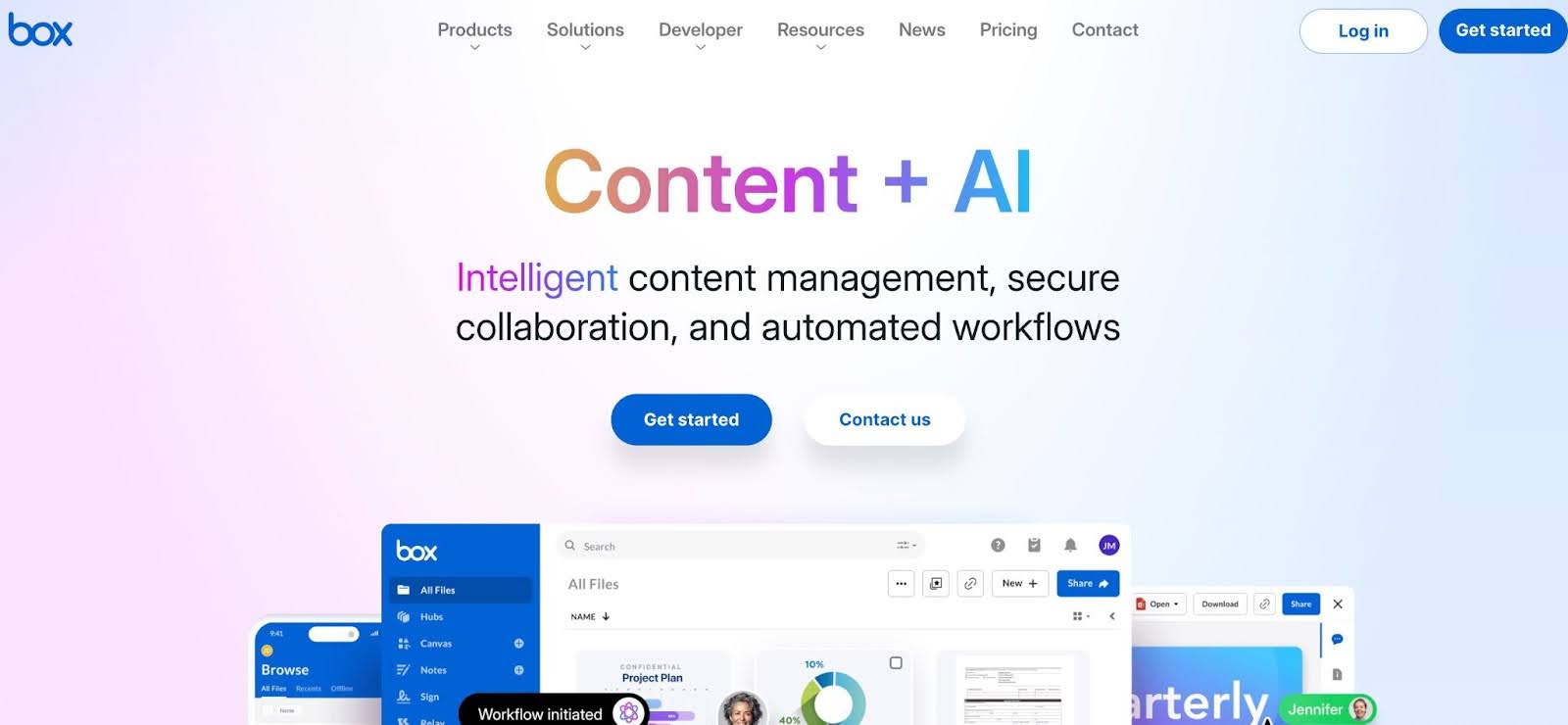 a snapshot of box's homepage