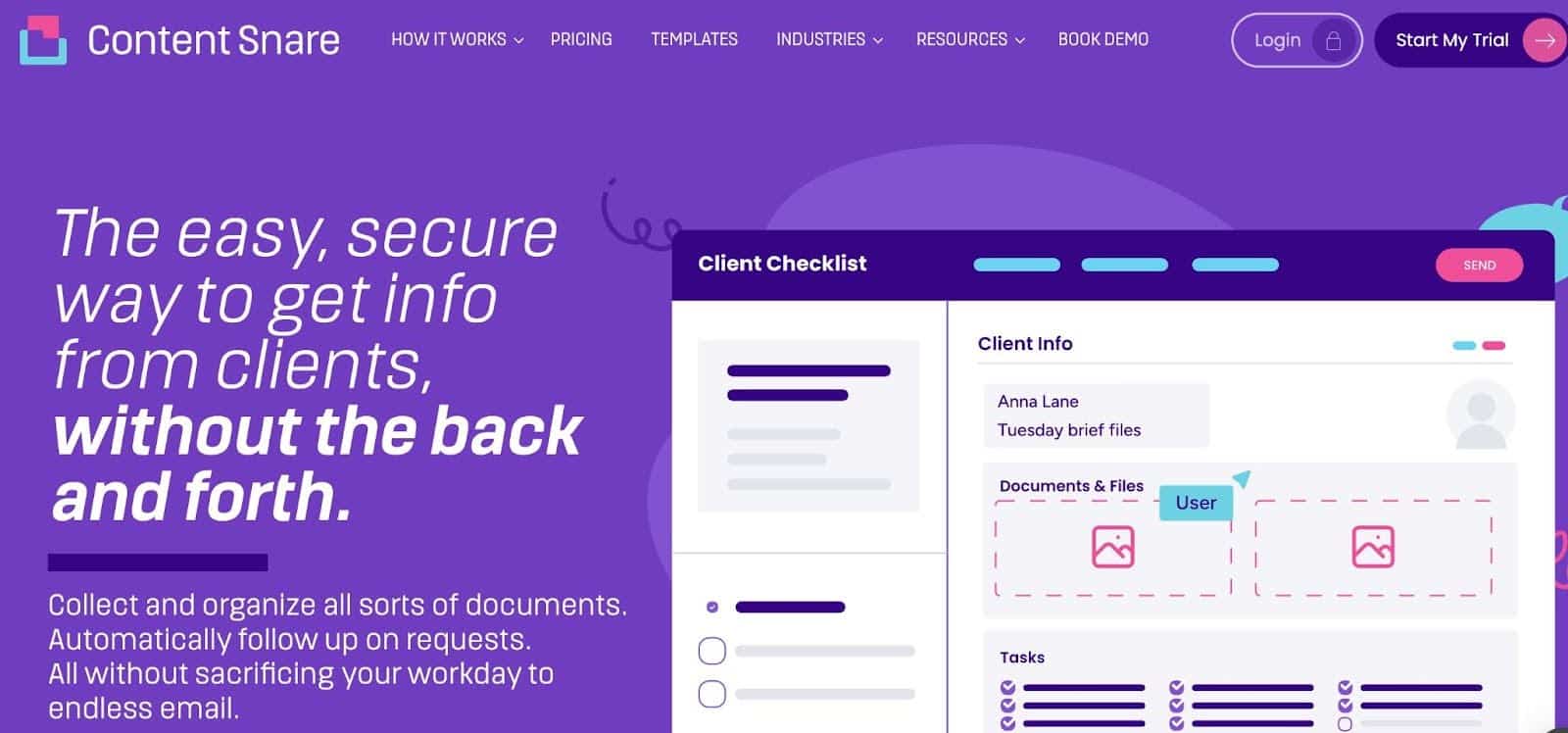 Overview of Content Snare's website for collecting and organizing documents