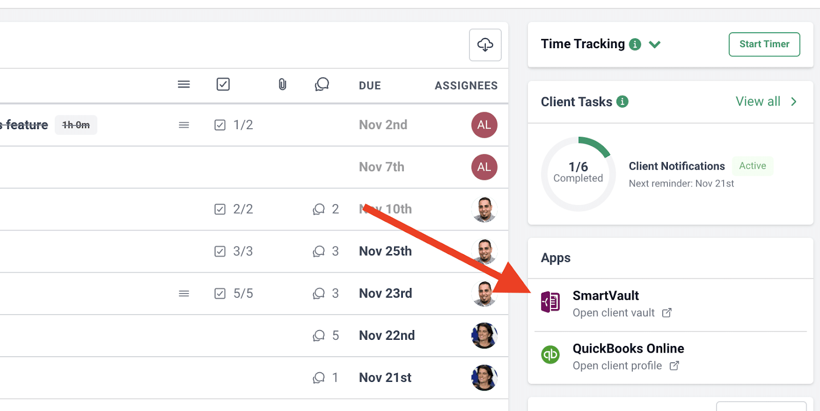 a screenshot showing how to access a client's smartvault folder from Financial Cents