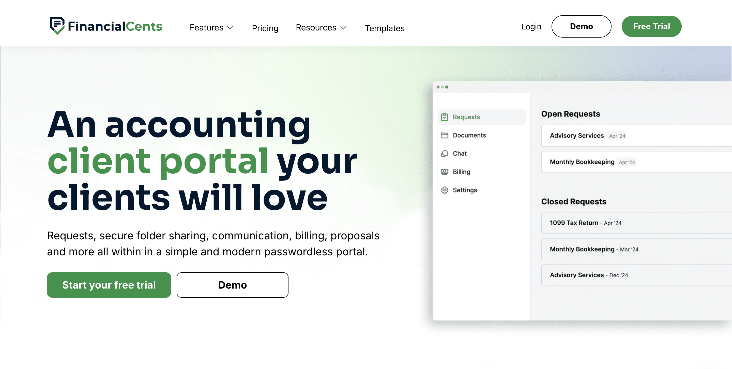 Financial Cents accounting client portal overview