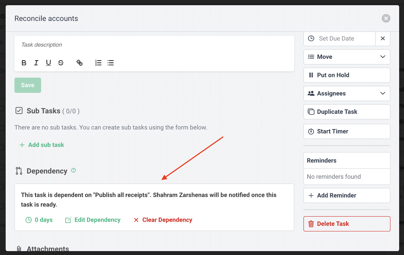 Dependency feature inside Financial Cents