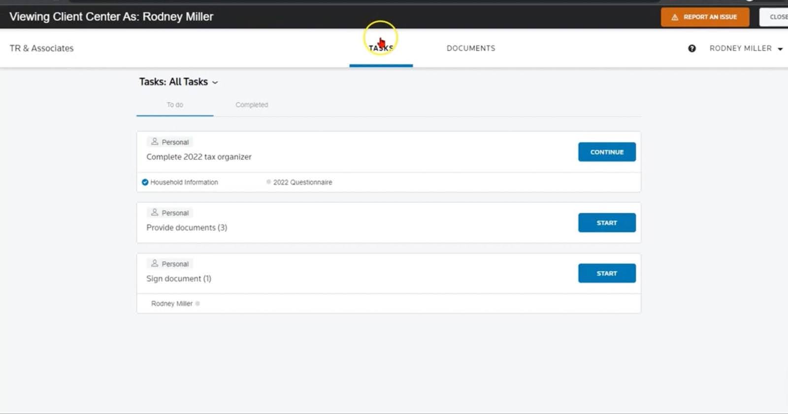 onvio client tasks overview
