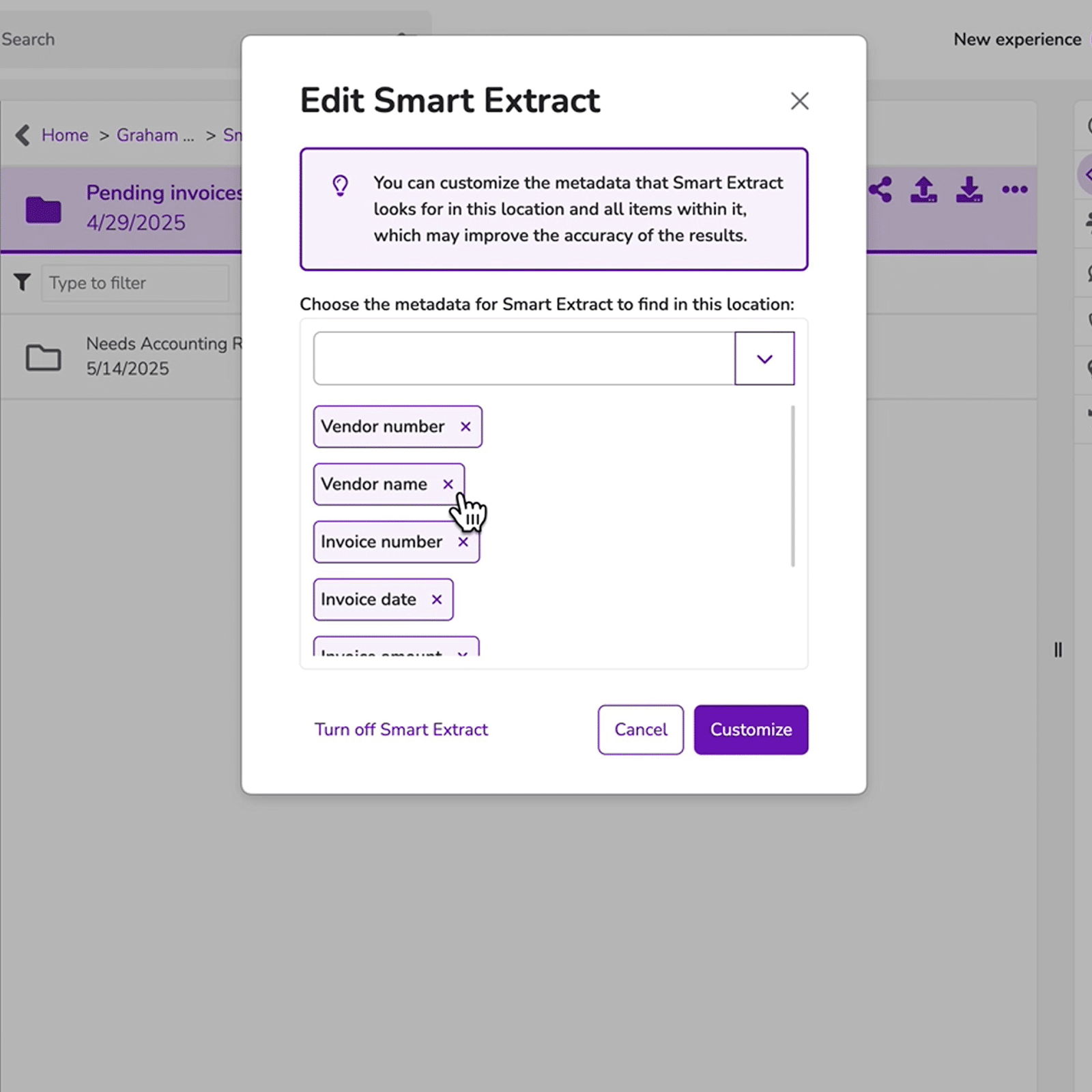 Revver's smart extract feature snapshot