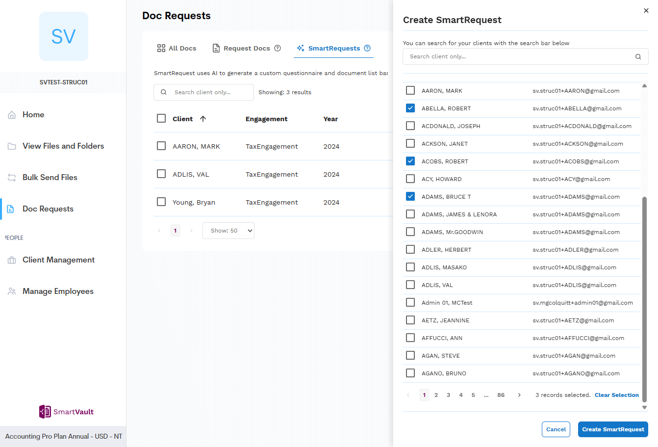 smartvault document requests feature