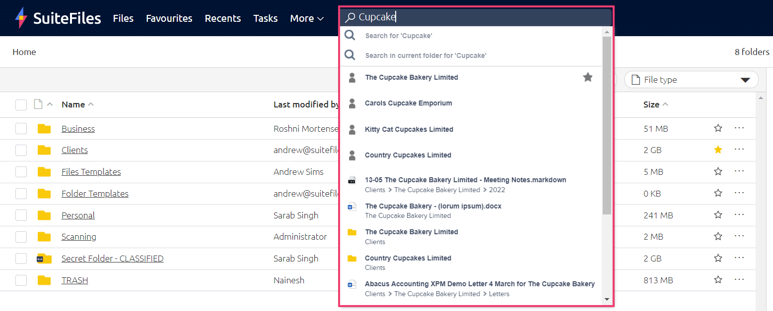 suitefiles dashboard view