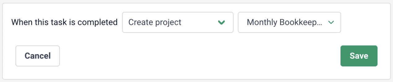 setting up worklfow automation to automatically create work when a task in completed in Financial Cents