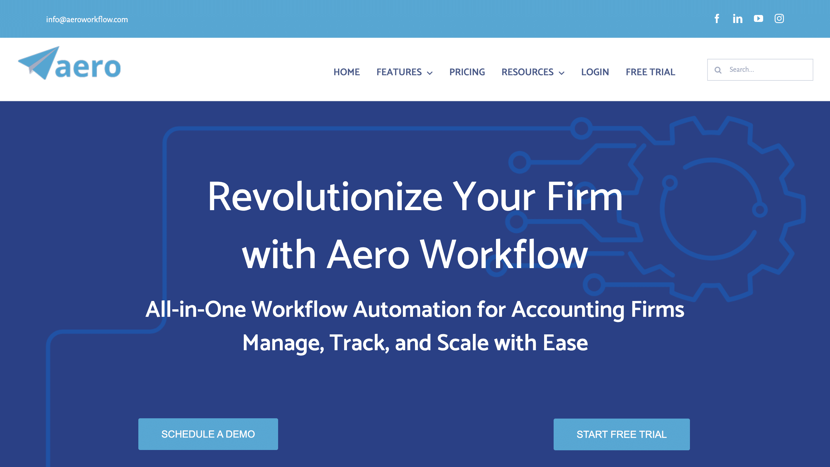 a snapshot of Aero workflow's homepage