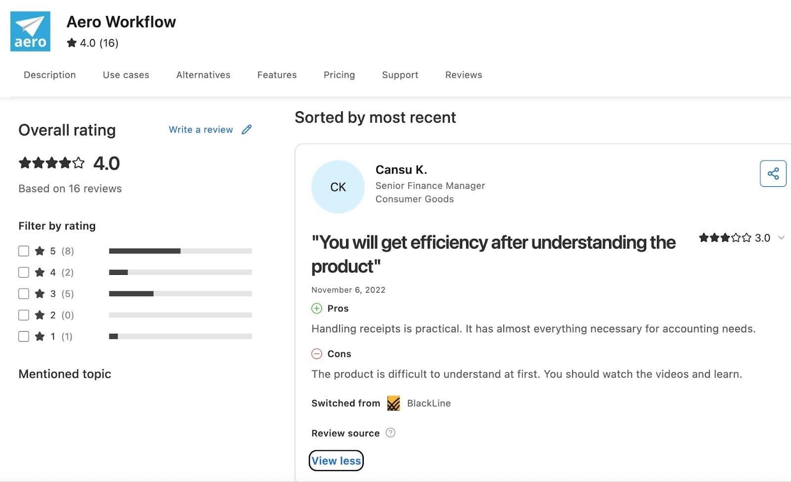 Aero workflow's review by Cansu K. on capterra