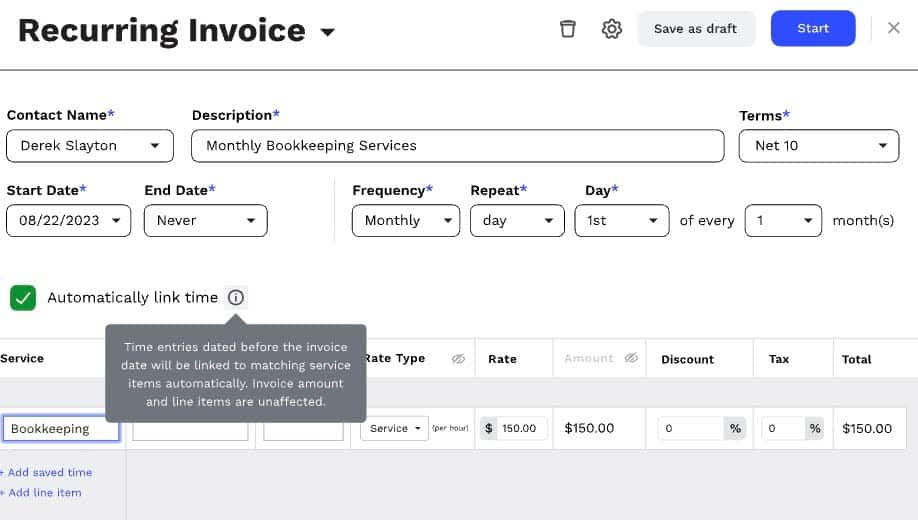 Canopy's recurring invoice feature