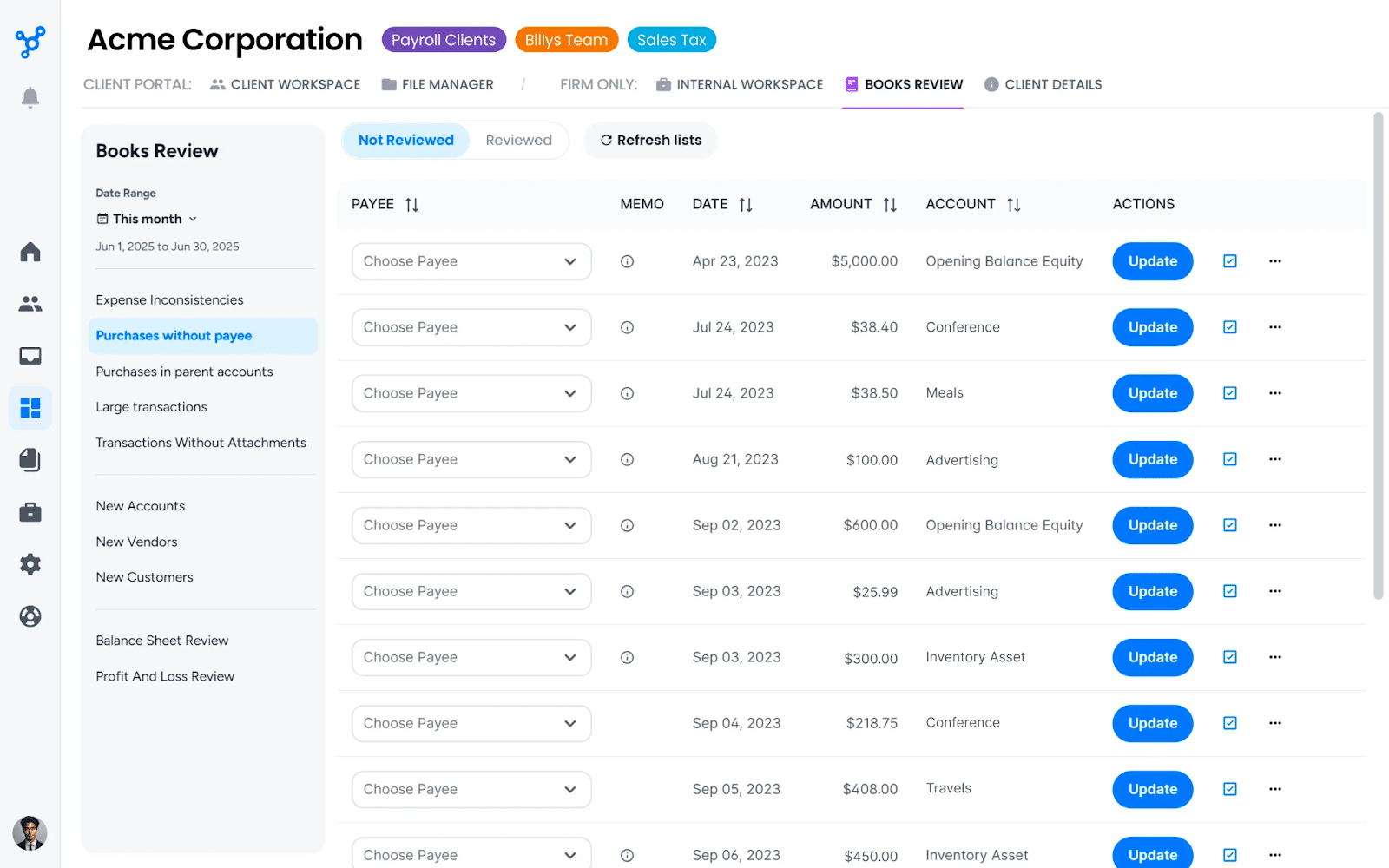 snapsot of client management dashboard in Client Hub
