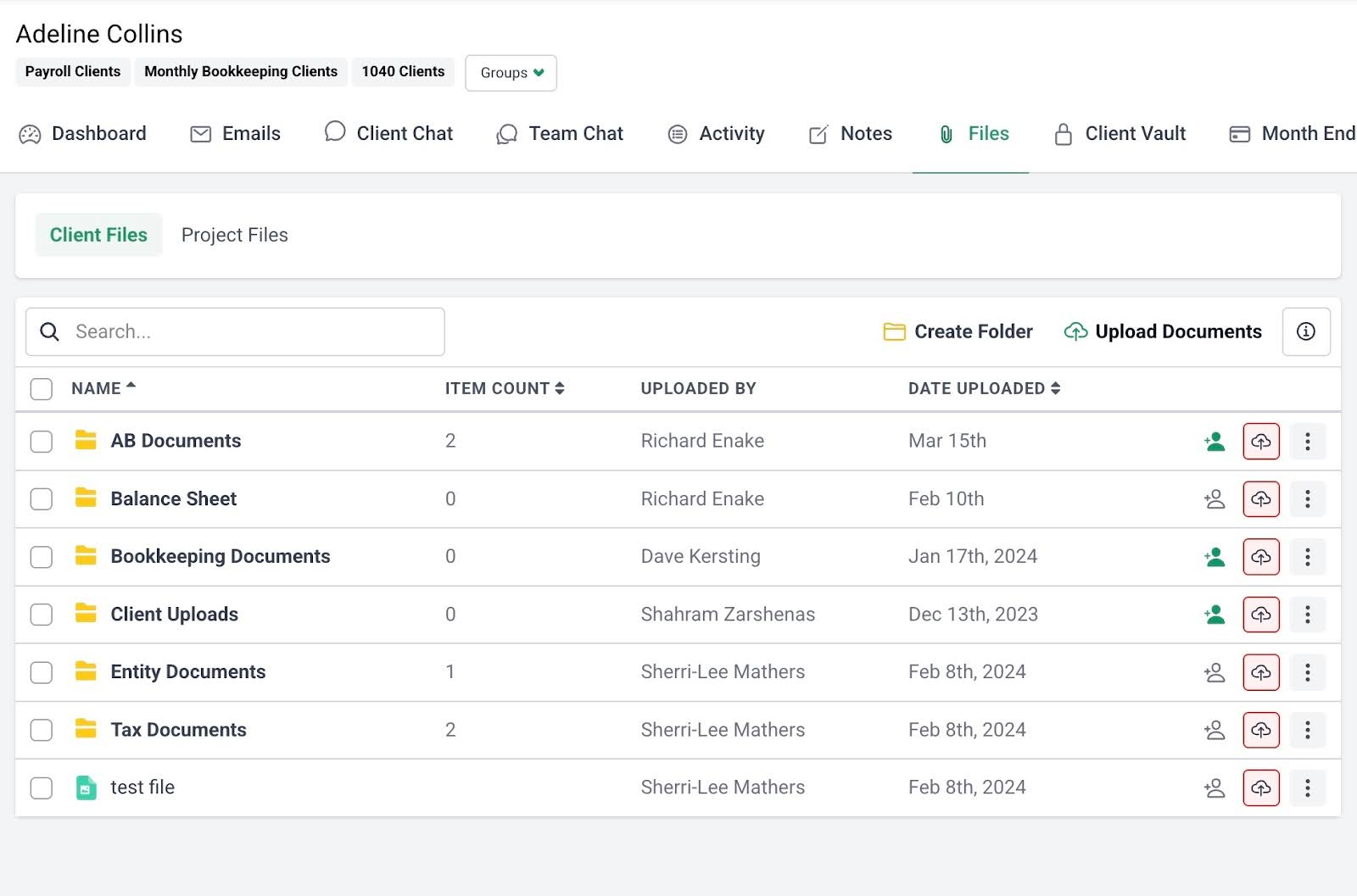document management interface overview in Financial Cents