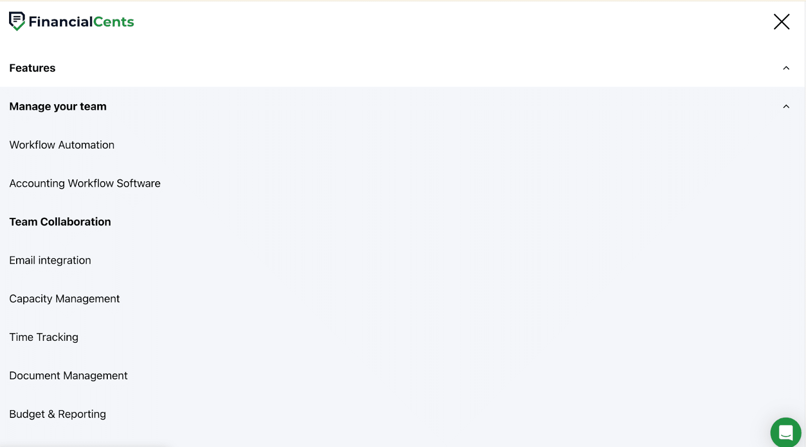 Snapshot of Financial Cents features