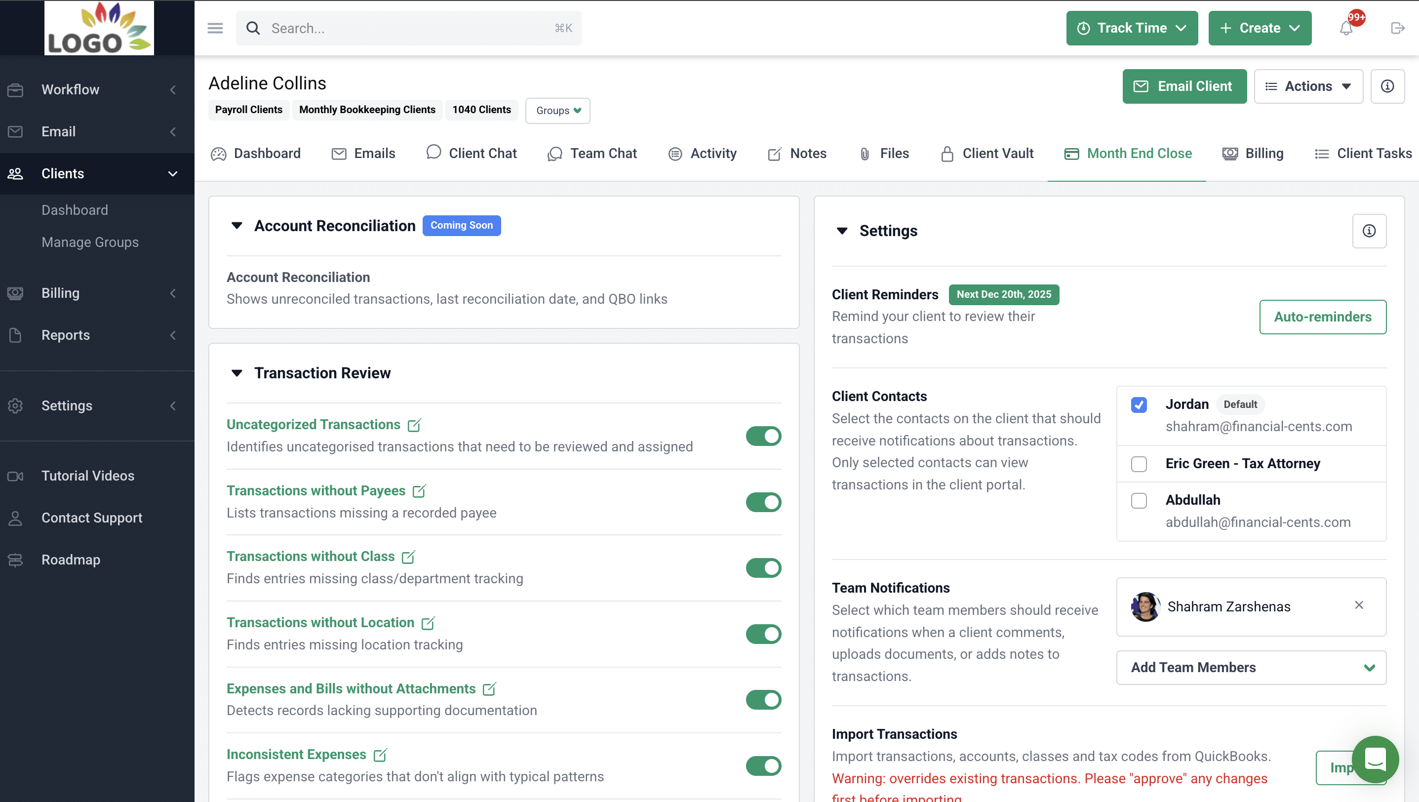 a snapshot of Financial Cents month-end close tool
