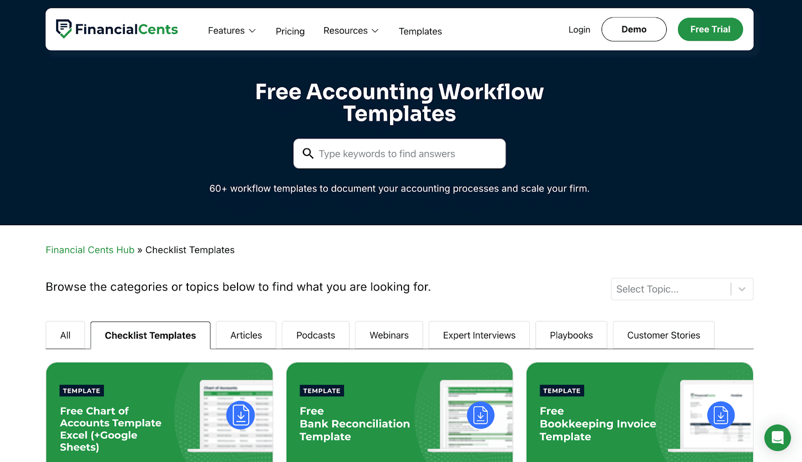 Snapshot of Financial Cents template library