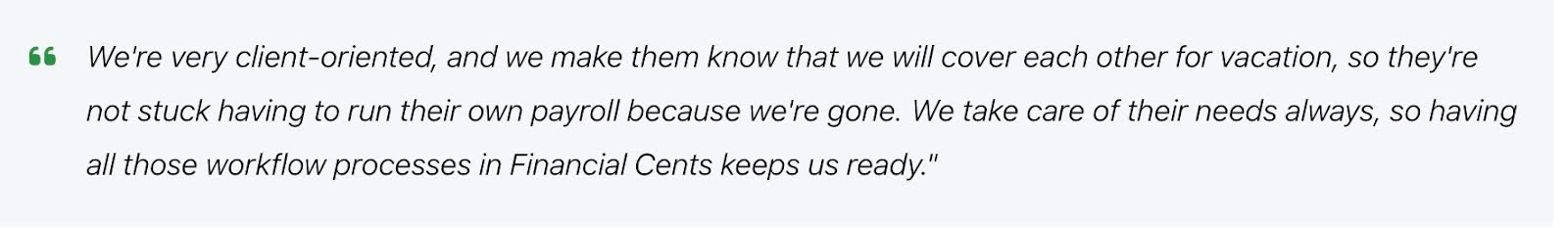 A testimonial of Financial Cents workflow system