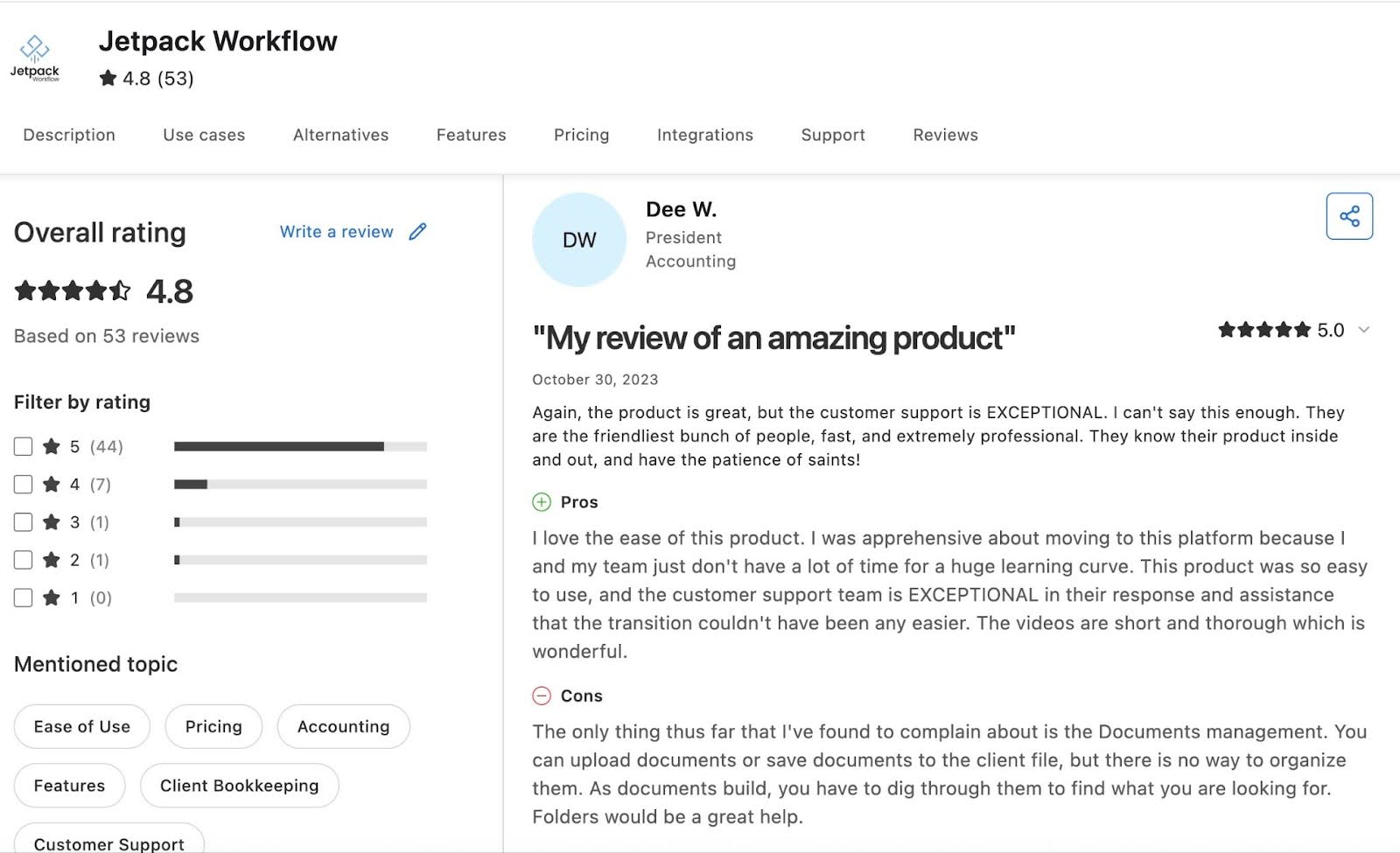 a review of Jetpack workflow o Capterra by Dee W.