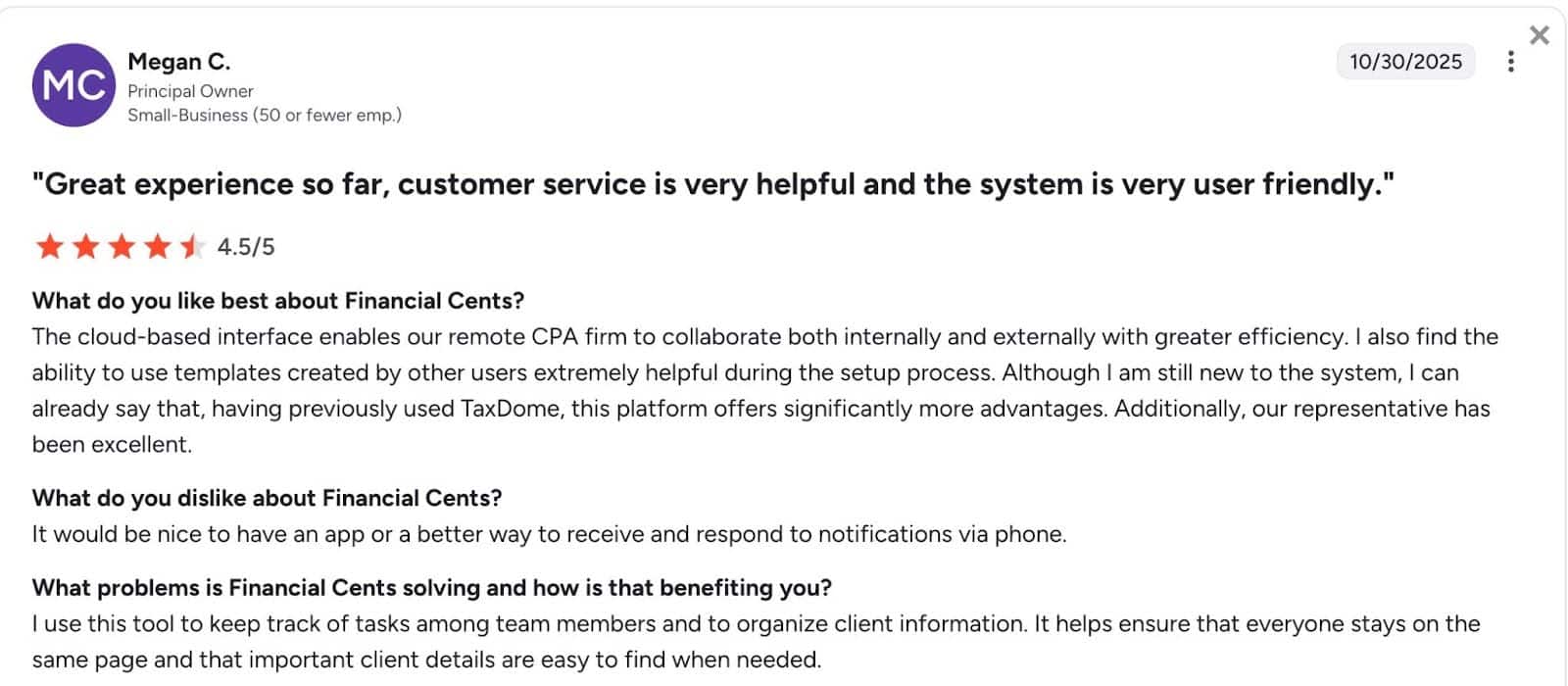 Megan's review of Financial Cents