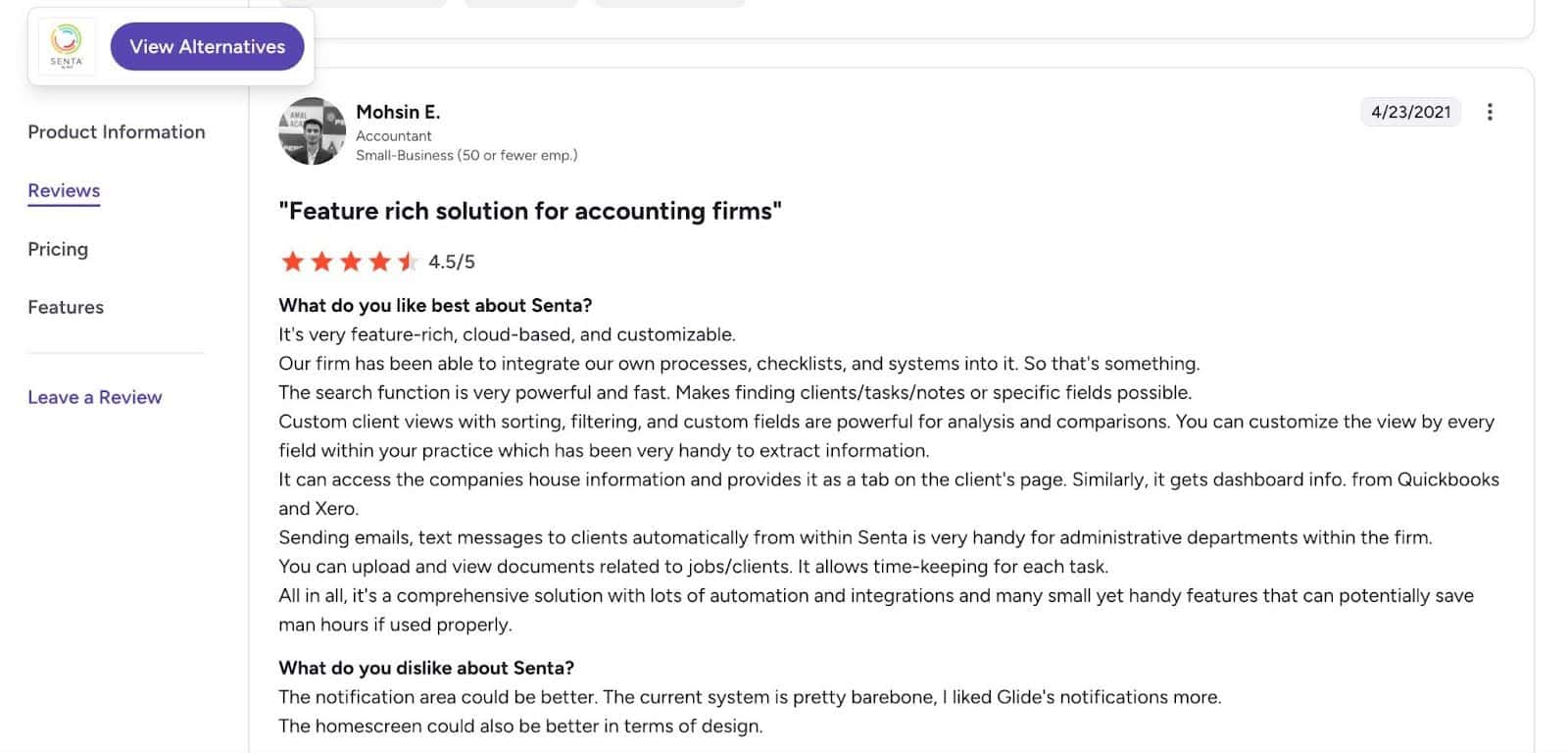 Mohsin E.'s review of Senta