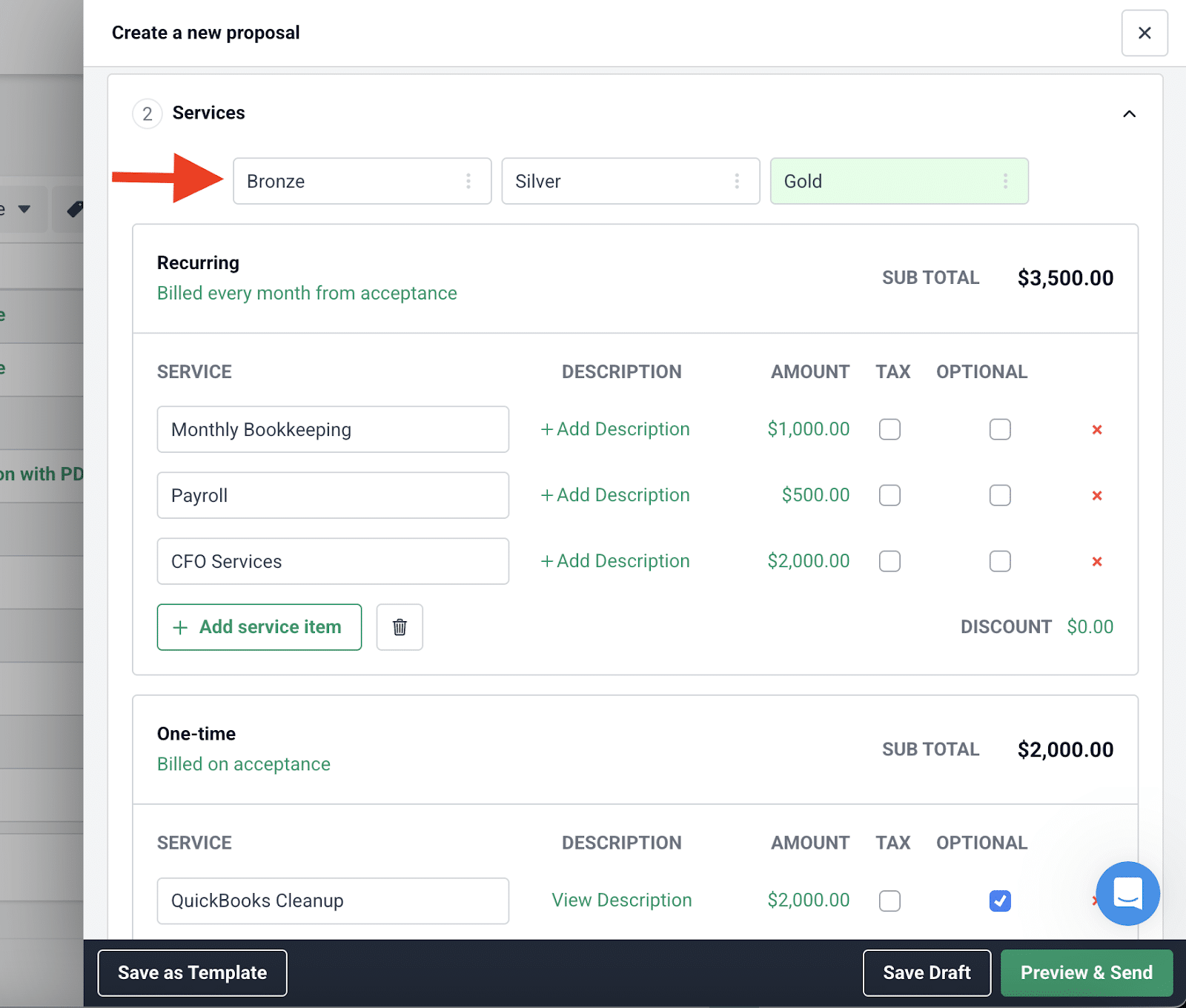 adding pricing packages to proposals