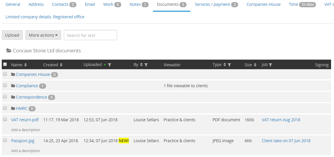Senta's document management feature
