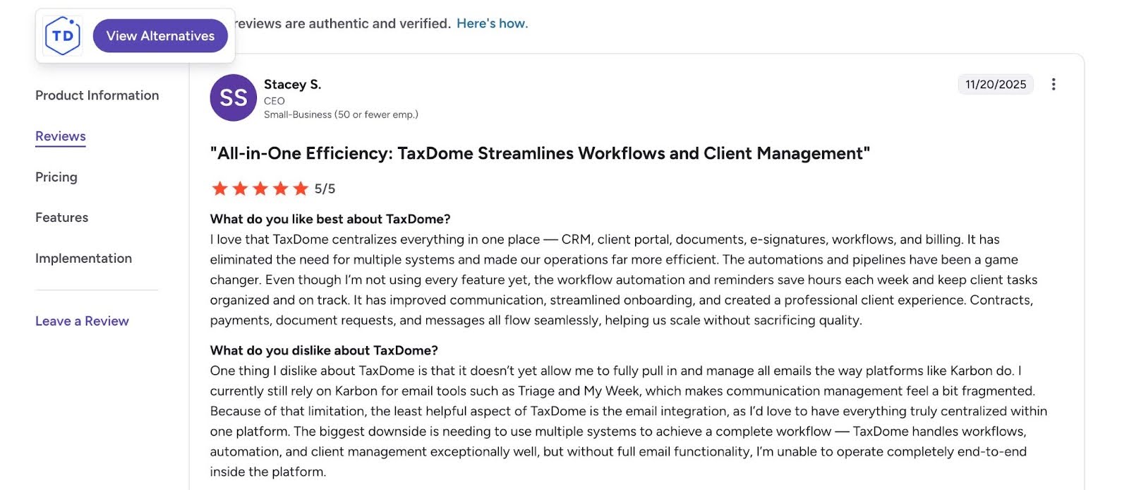 A review of Taxdome by Stacey S.