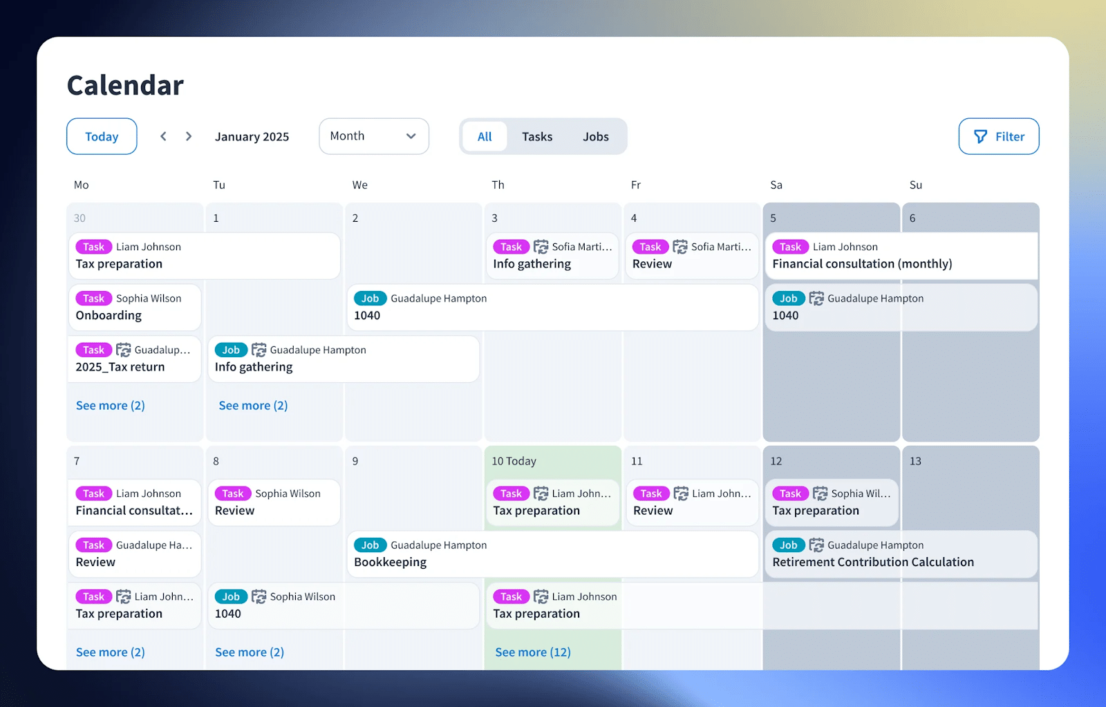 taxdome's calendar view for workflow management
