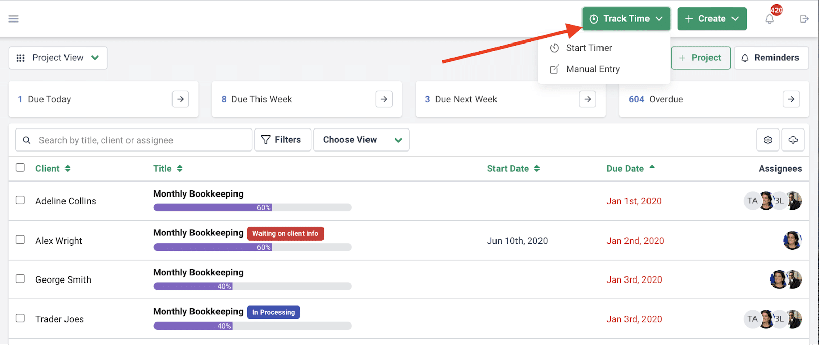 tracking time inside Financial Cents