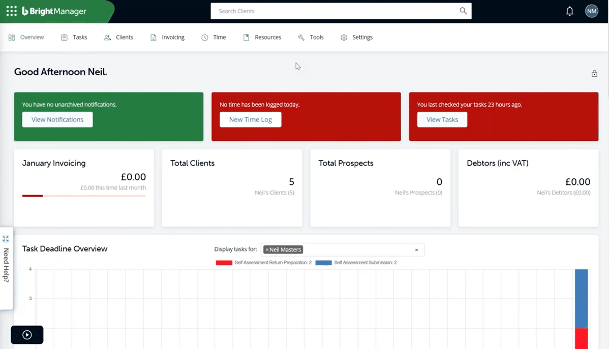 BrightManager's workflow dashboard