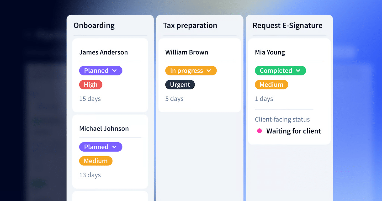 taxdome's pipleine dashboard for workflow management