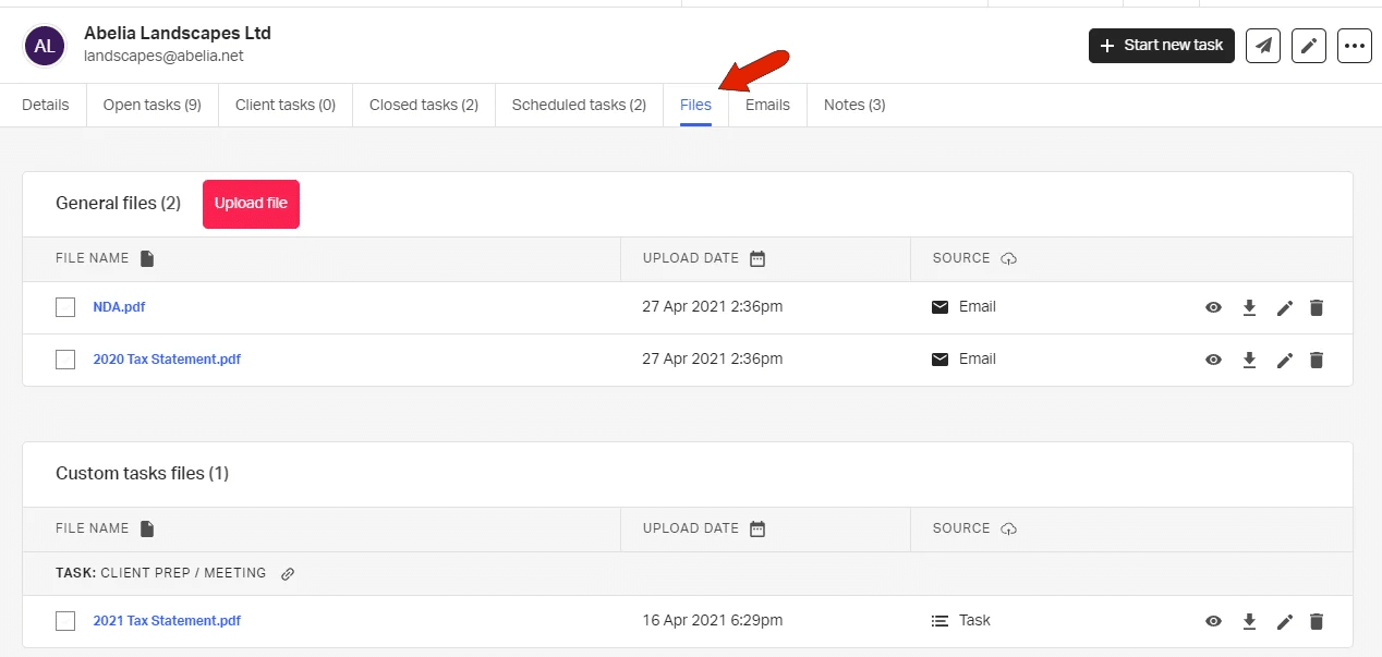 client files feature in Pixie