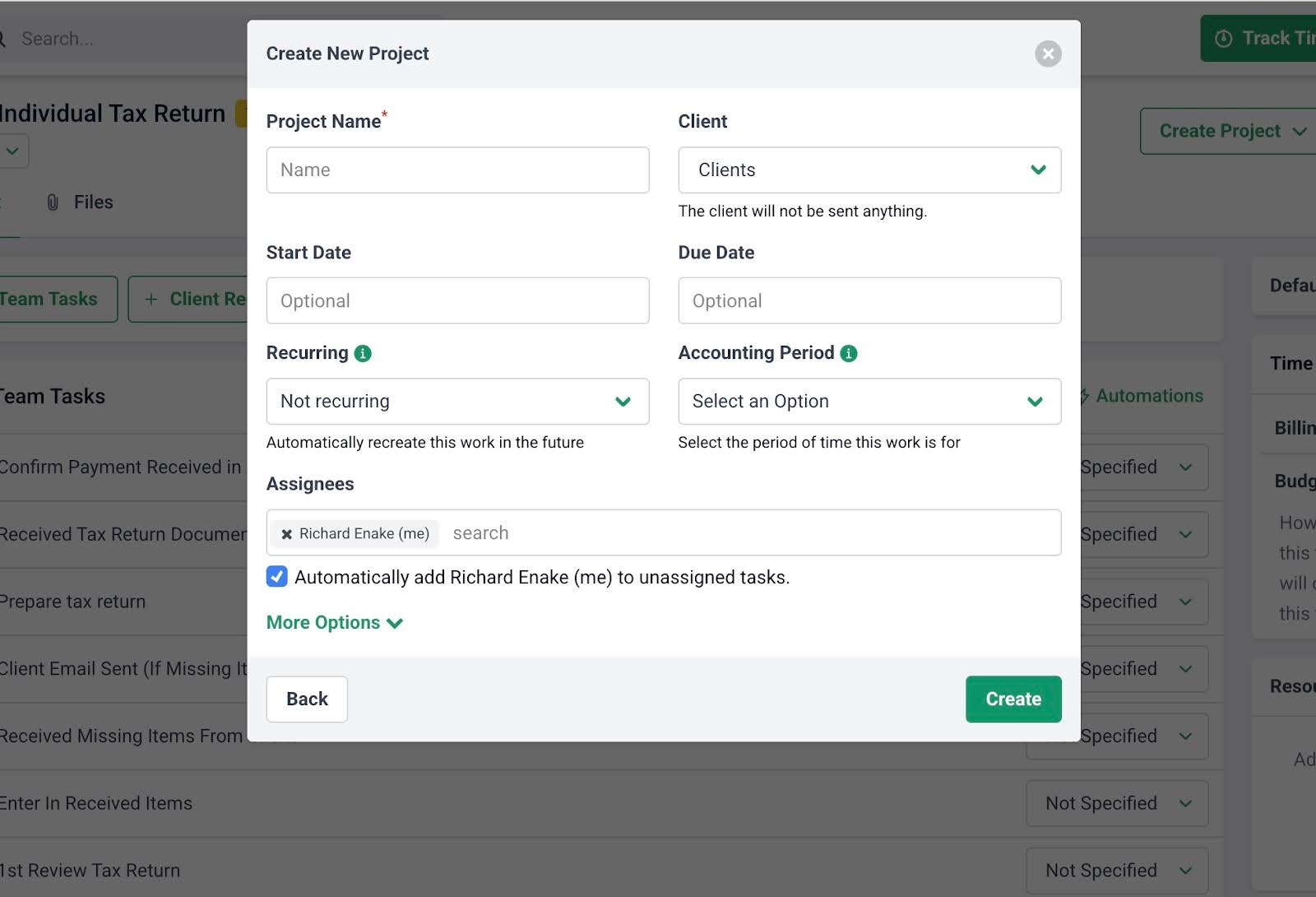 setting up projects in Financial Cents