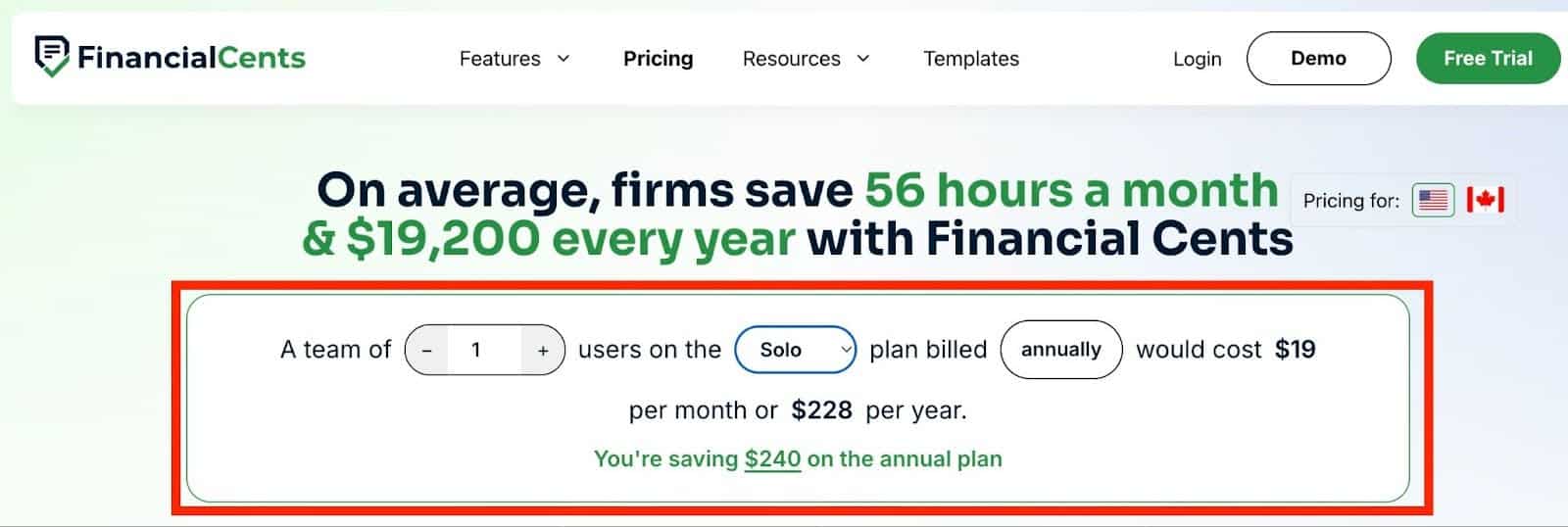accounting practice solo plan pricing example