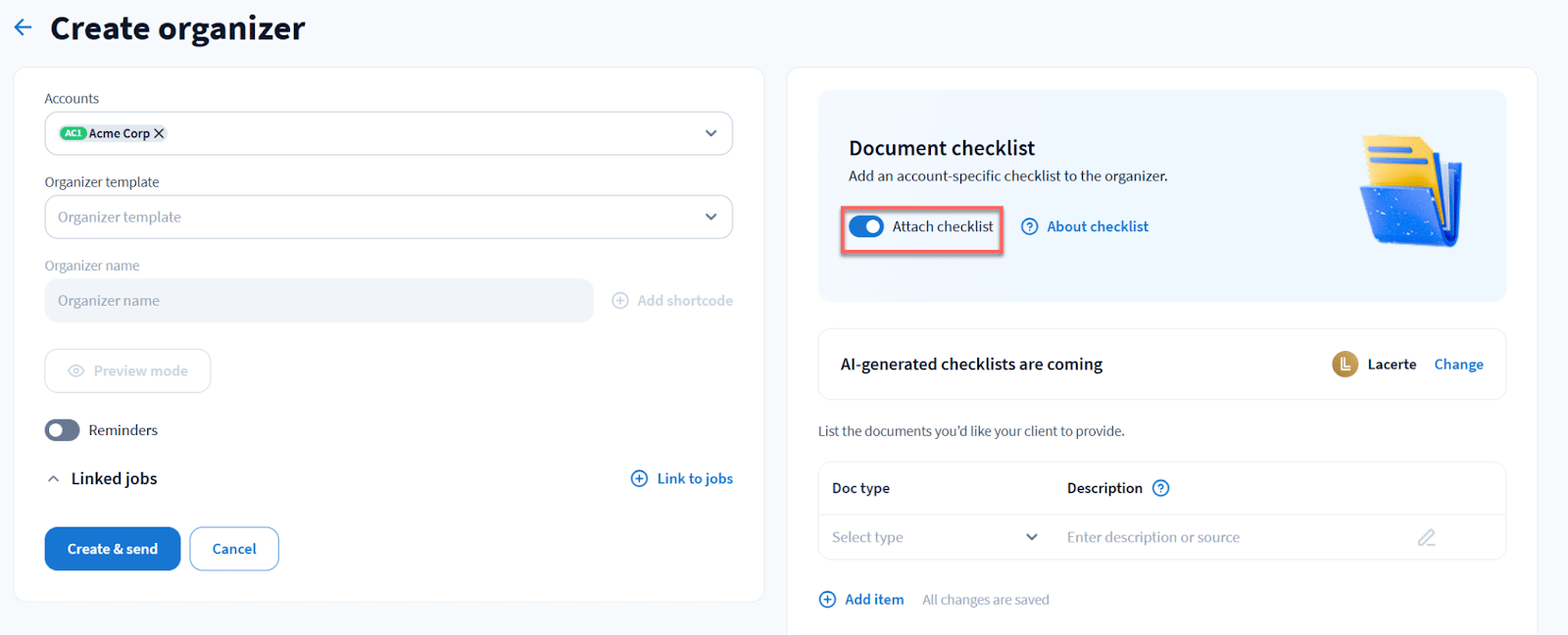 snapshot of taxdome's organzier feature