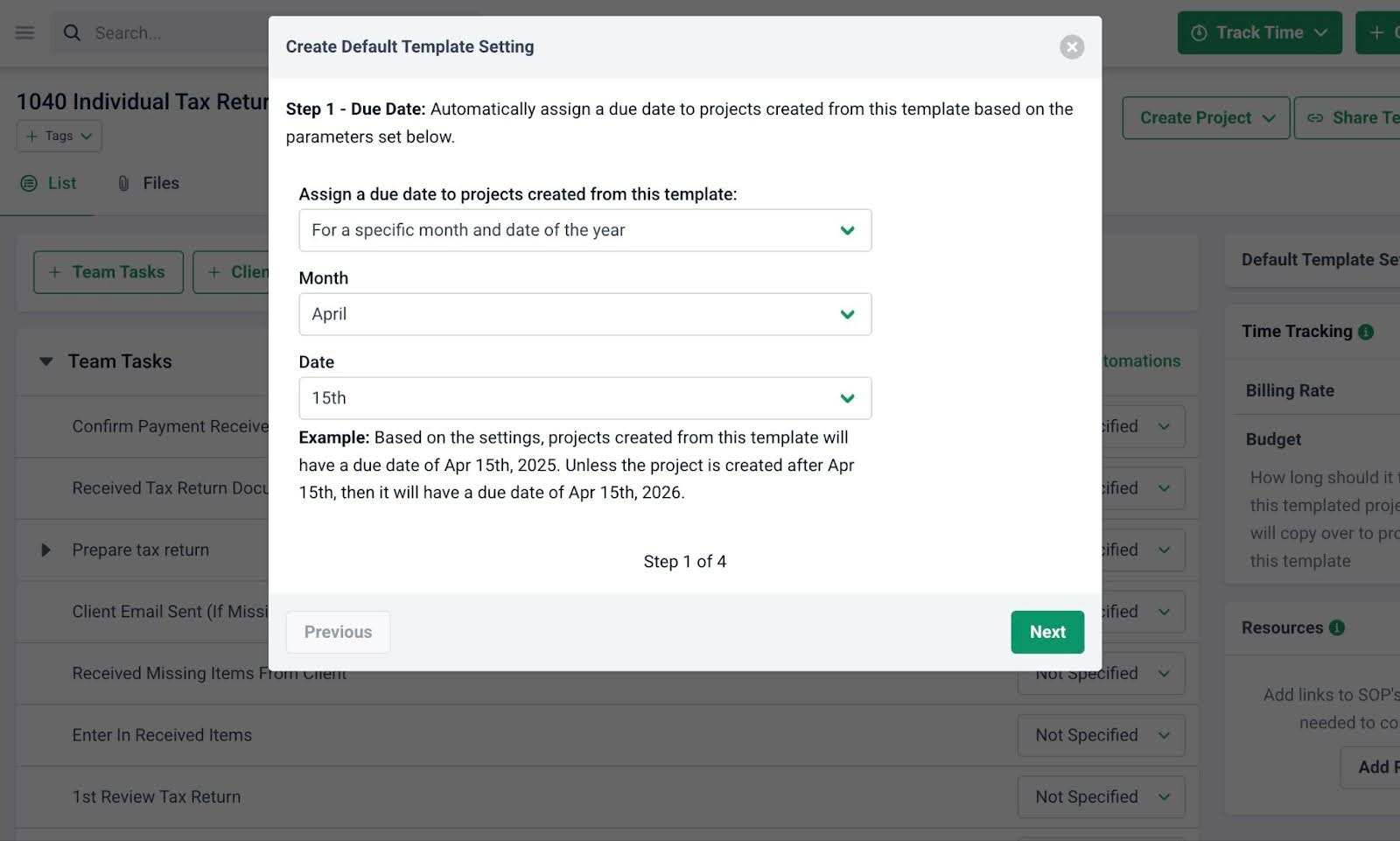 Default template setting for project