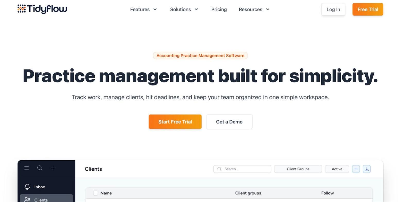 snapshot of tidyflow's website