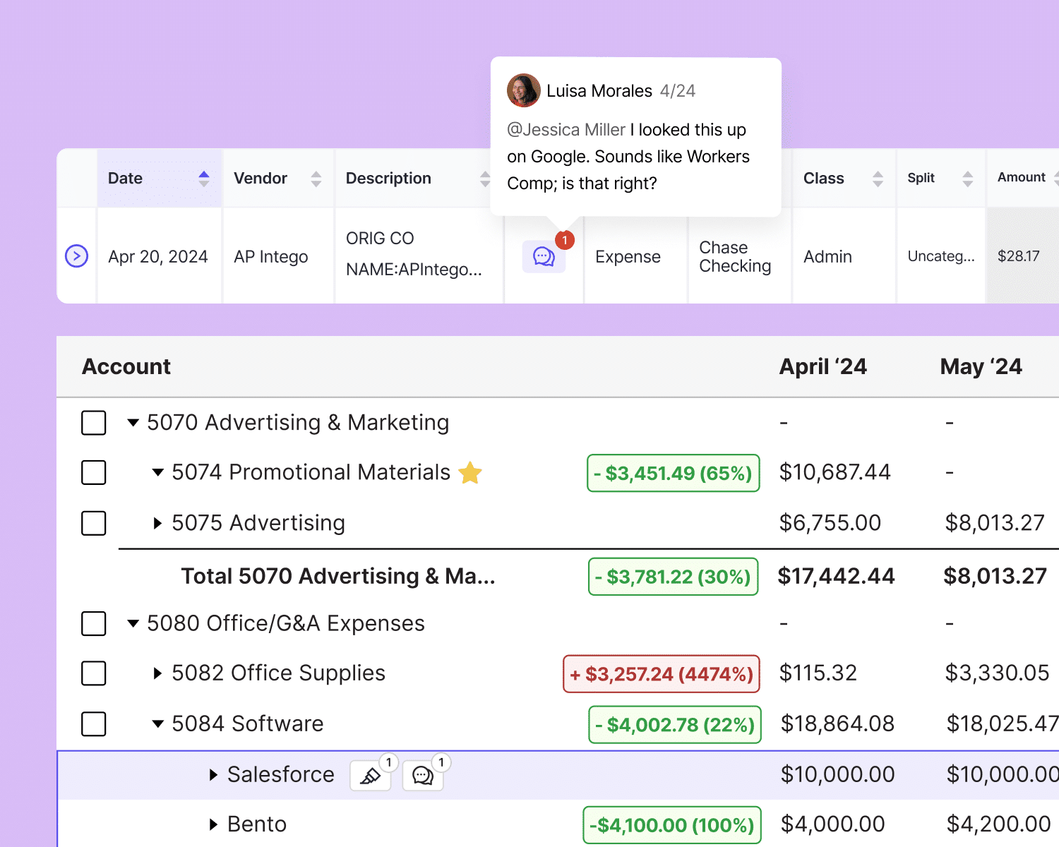 a dashboard showing double's transaction review core feature