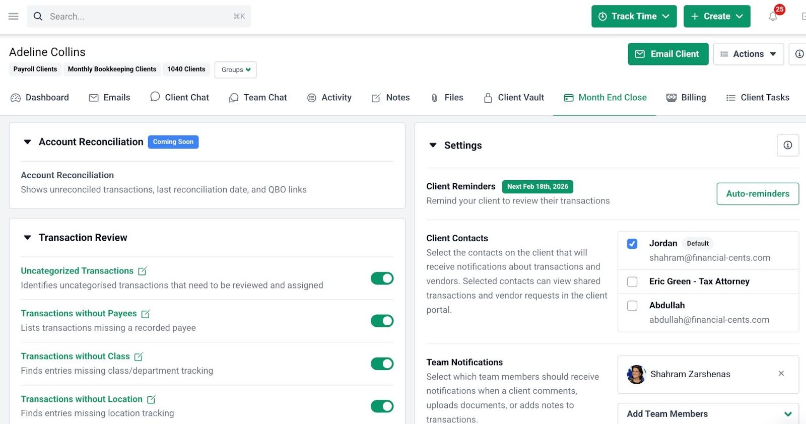 month end close feature in Financial Cents