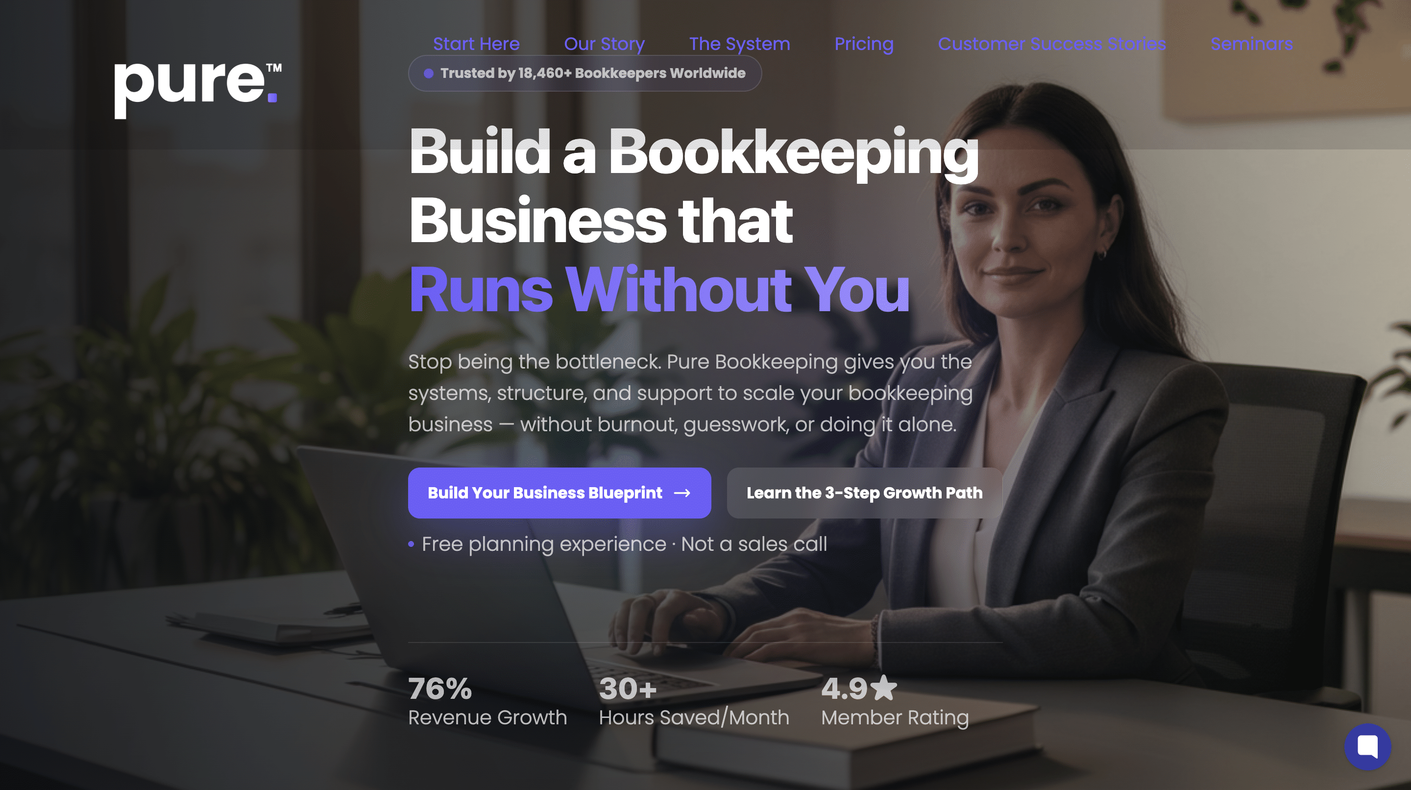 snapshot of the pure bookkeeping system homepage