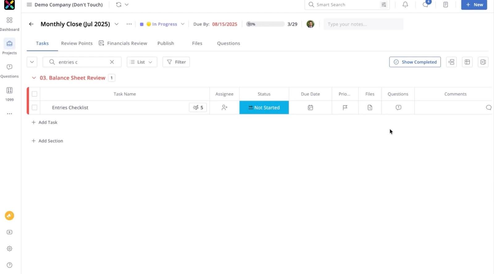 a snapshot of Xenett's month end close module